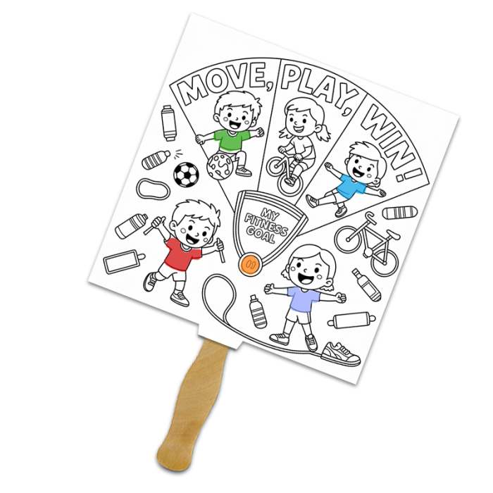 Customized Square Shape Full Color One Sided Coloring Hand Fans - 16 pt