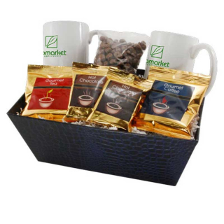 Trays with Mugs and Chocolate Raisins