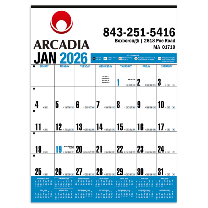 Customized Yearly Record Blue Wall Calendars