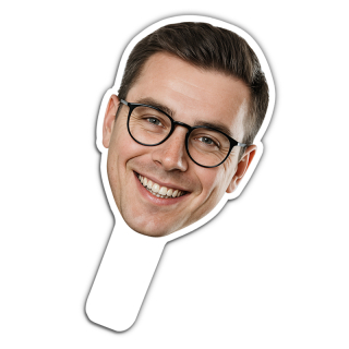 Economy Full Color Face Shaped Hand Fans - One Side