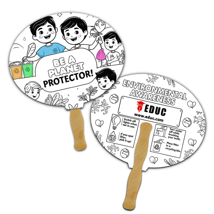 Imprinted Bubble Shape Full Color Double Sided Coloring Hand Fans - 16 pt