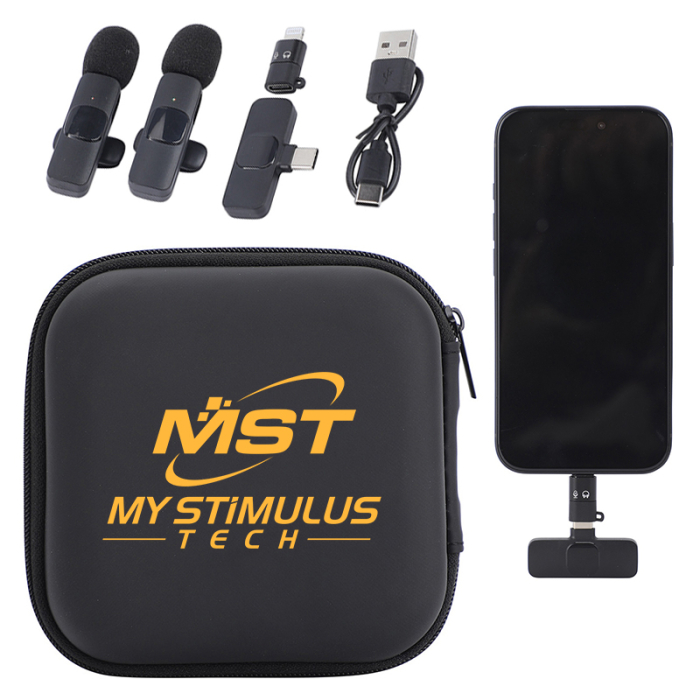 Imprinted Center Stage Portable Wireless Lavalier Microphones - Sets of 2