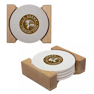 Round Greek Key Absorbent Stone Coaster Sets
