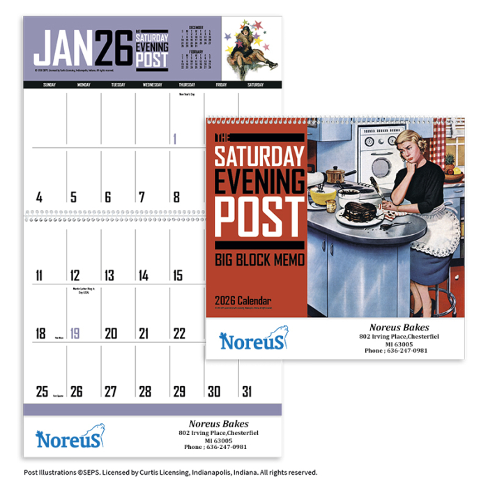 Imprinted Saturday Evening Post Big Block Memo Wall Calendars