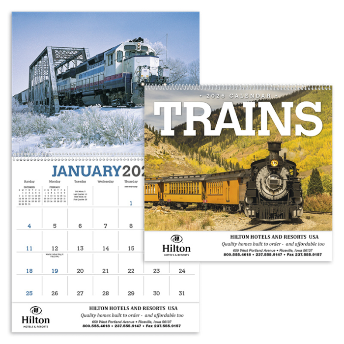 Imprinted Trains Wall Calendars