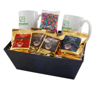 Trays with Mugs and Chocolate Sunflower Seeds