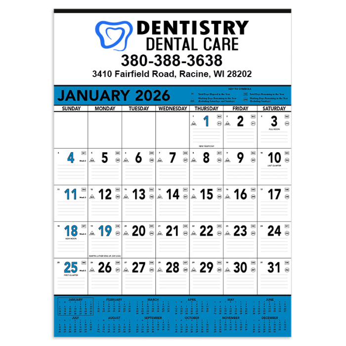 Imprinted Triumph Blue and Black Contractor Memo Wall Calendars