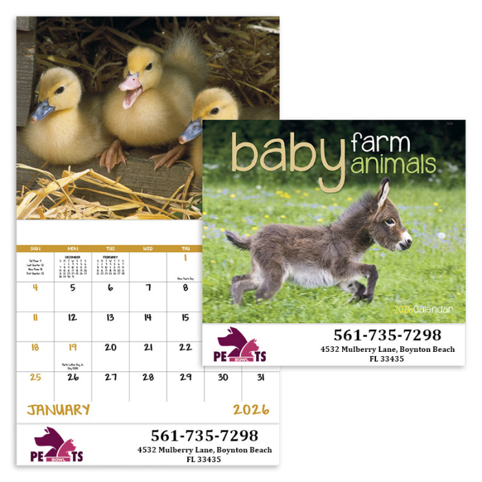 Personalized Baby Farm Animals Stapled Calendars