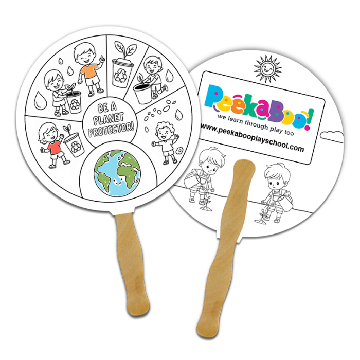 Personalized Circle Shape Full Color Double Sided Coloring Hand Fans - 16 pt