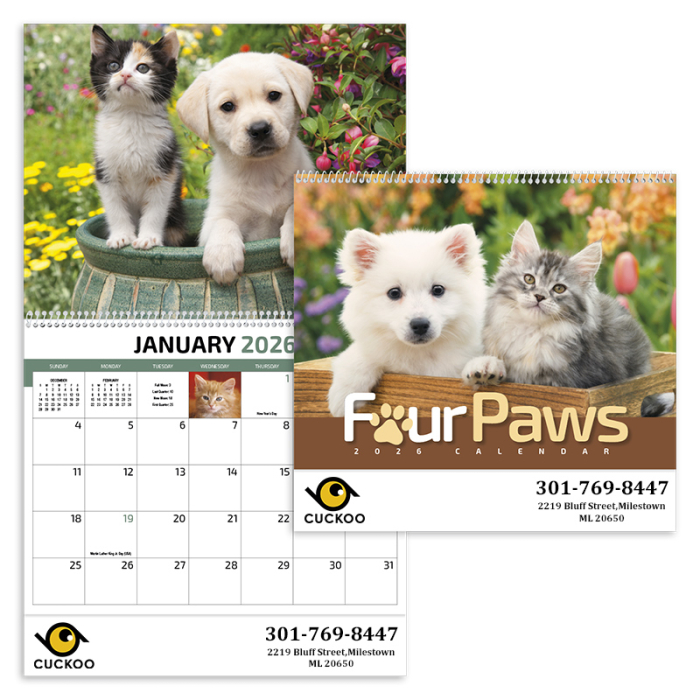 Promotional Four Paws Appointment Spiral Wall Calendars