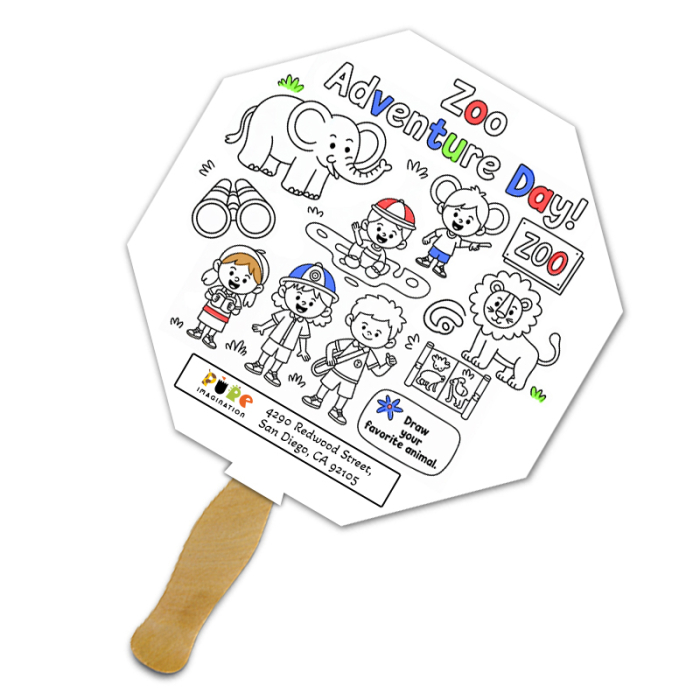 Promotional Hexagon Shape Full Color One Sided Coloring Hand Fans - 16 pt