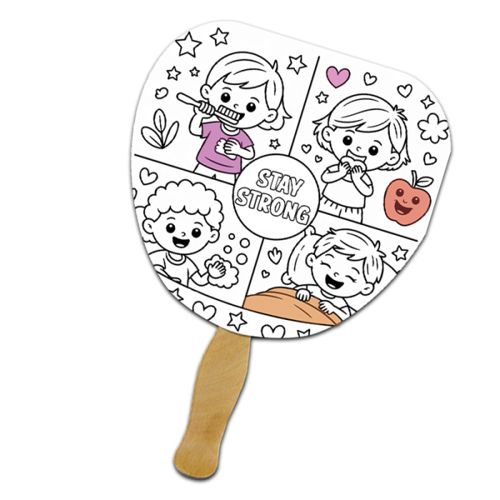 Promotional Leaf Shape Full Color One Sided Coloring Hand Fans - 16 pt