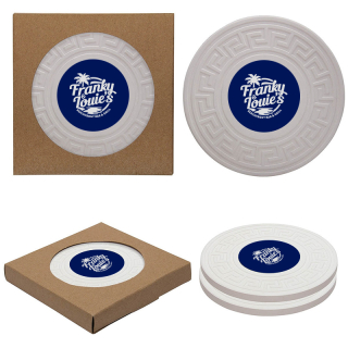 Round Greek Key Absorbent Stone Duo Coasters