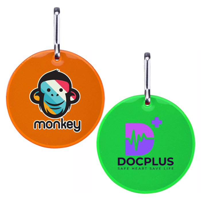 Promotional Round Shaped Safety Reflector Zipper Pulls with Metal Clasp
